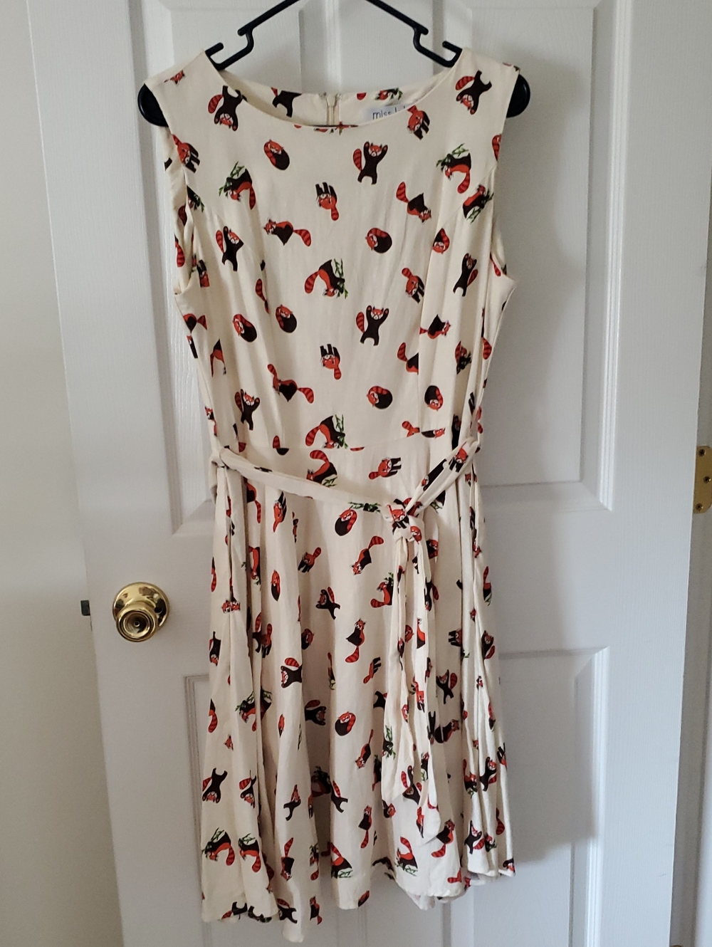 Cream Sleeveless Miss Lulo Dress with Red Panda Print